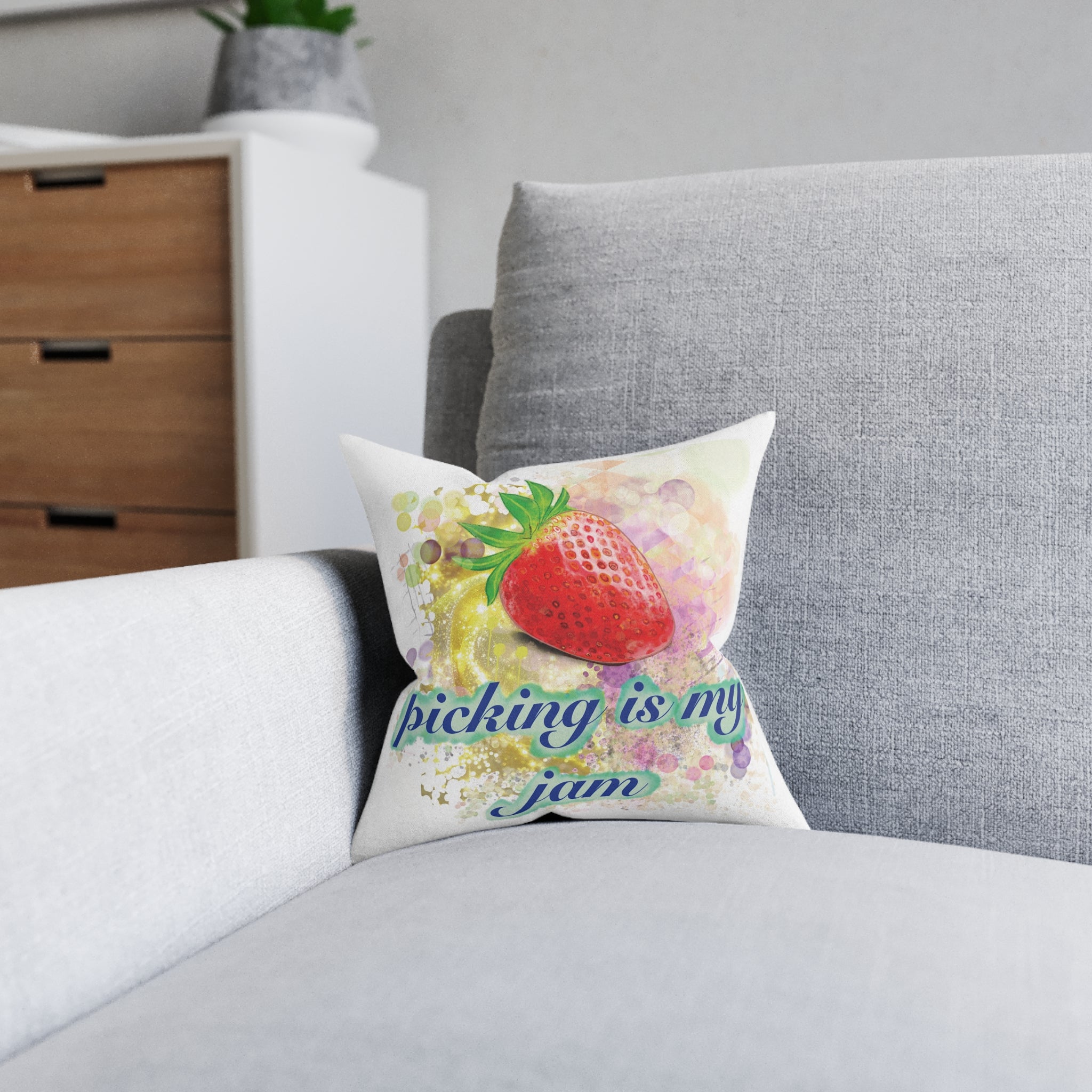 ‘Strawberry picking is my jam’ Square Cushion